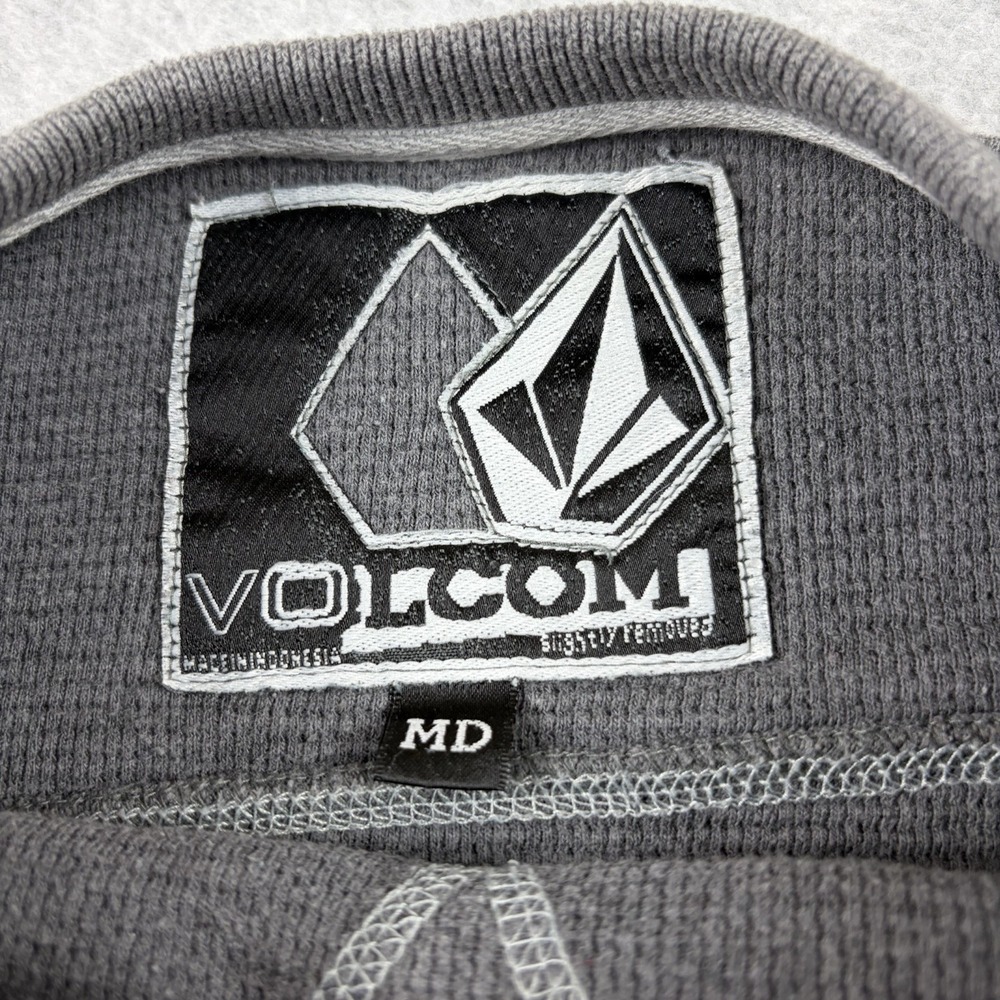 Volcom Shirt Mens Medium Gray Waffle Knit Thermal Long Sleeve Graphic Skater Y2K - Picture 3 of 8